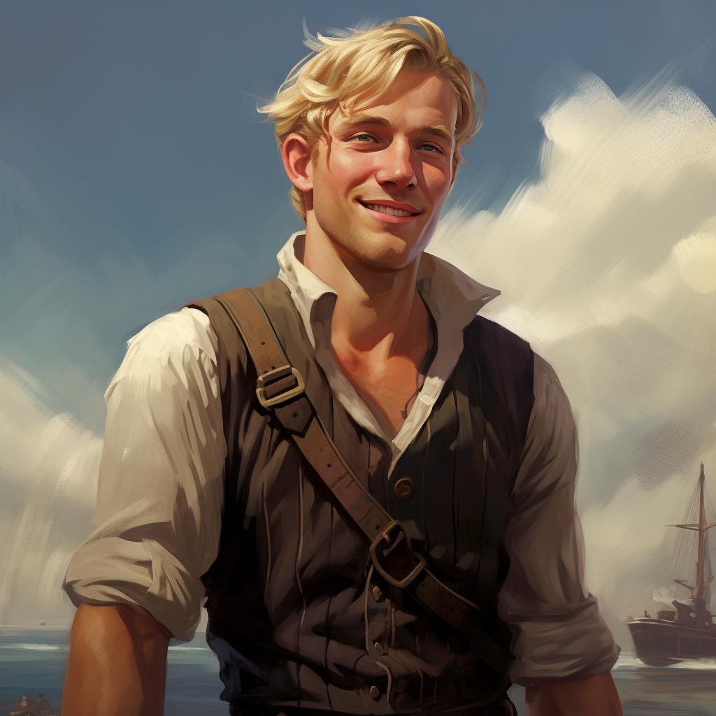 Smiling medieval sailor with blonde hair