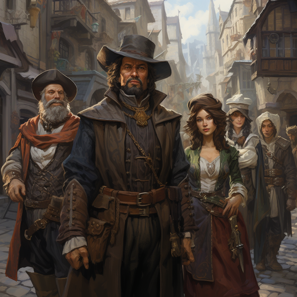 Group of Townsmen in Medieval Street