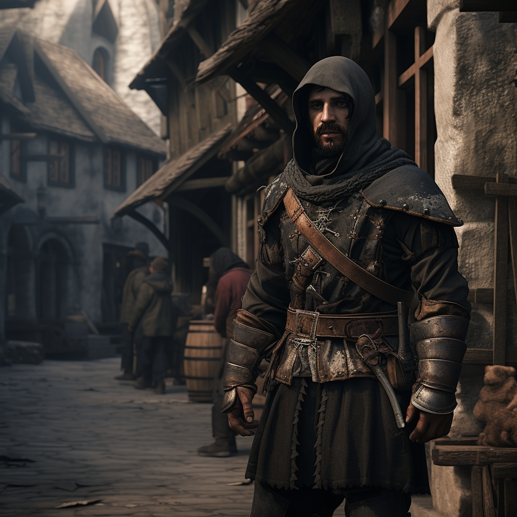 Medieval town guard protecting the village