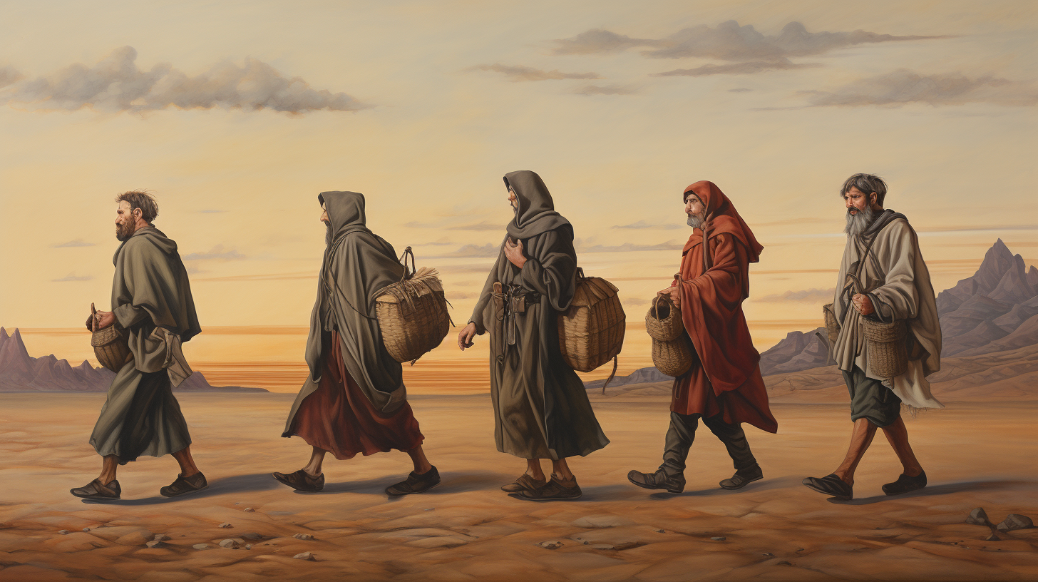 Group of Medieval Travelers Walking