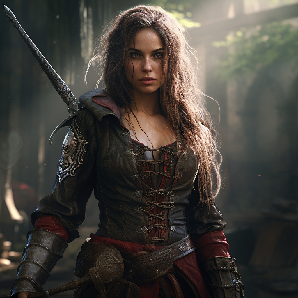 Medieval woman with hook swords