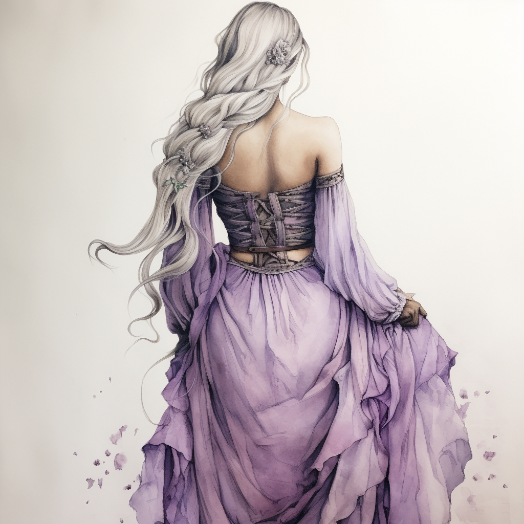 Medieval woman with flowing lavender hair