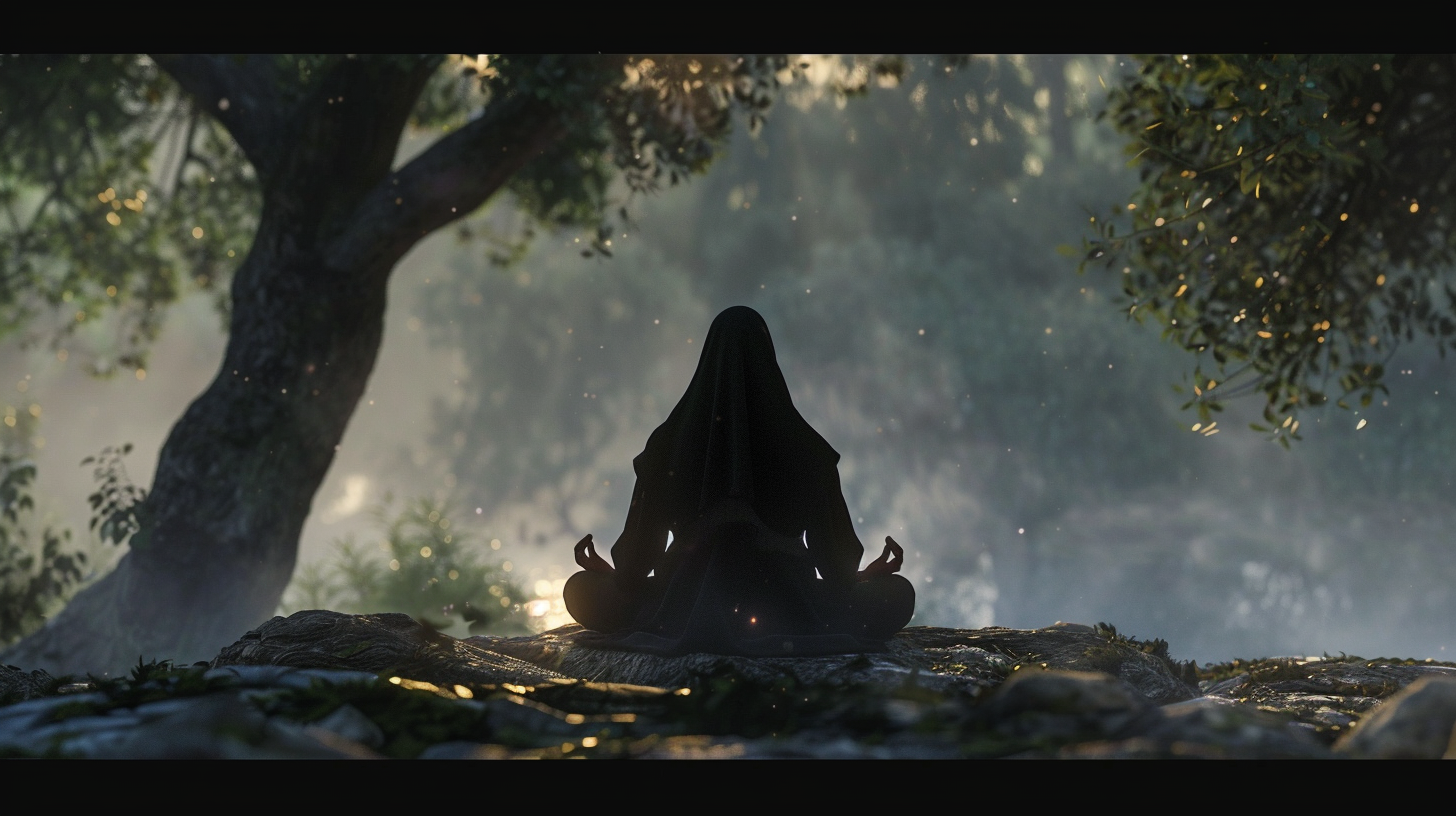 Detailed Meditating Sage Silhouette Image