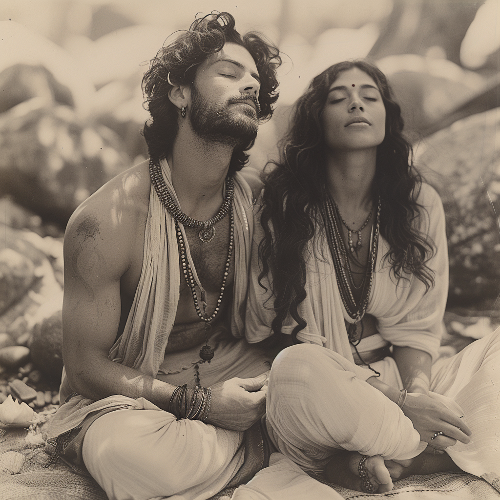 Meditating Tantra Couples in Vintage Setting