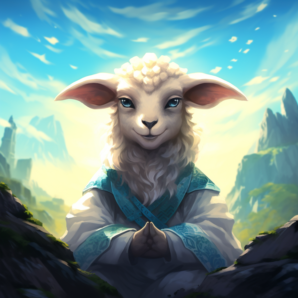 Meditating sheep in League of Legends artstyle