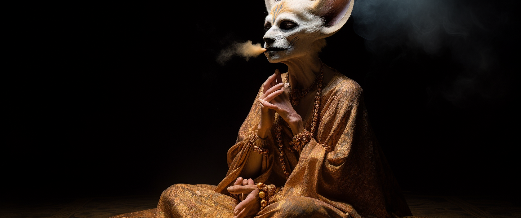 Aged wise fennec fox meditating