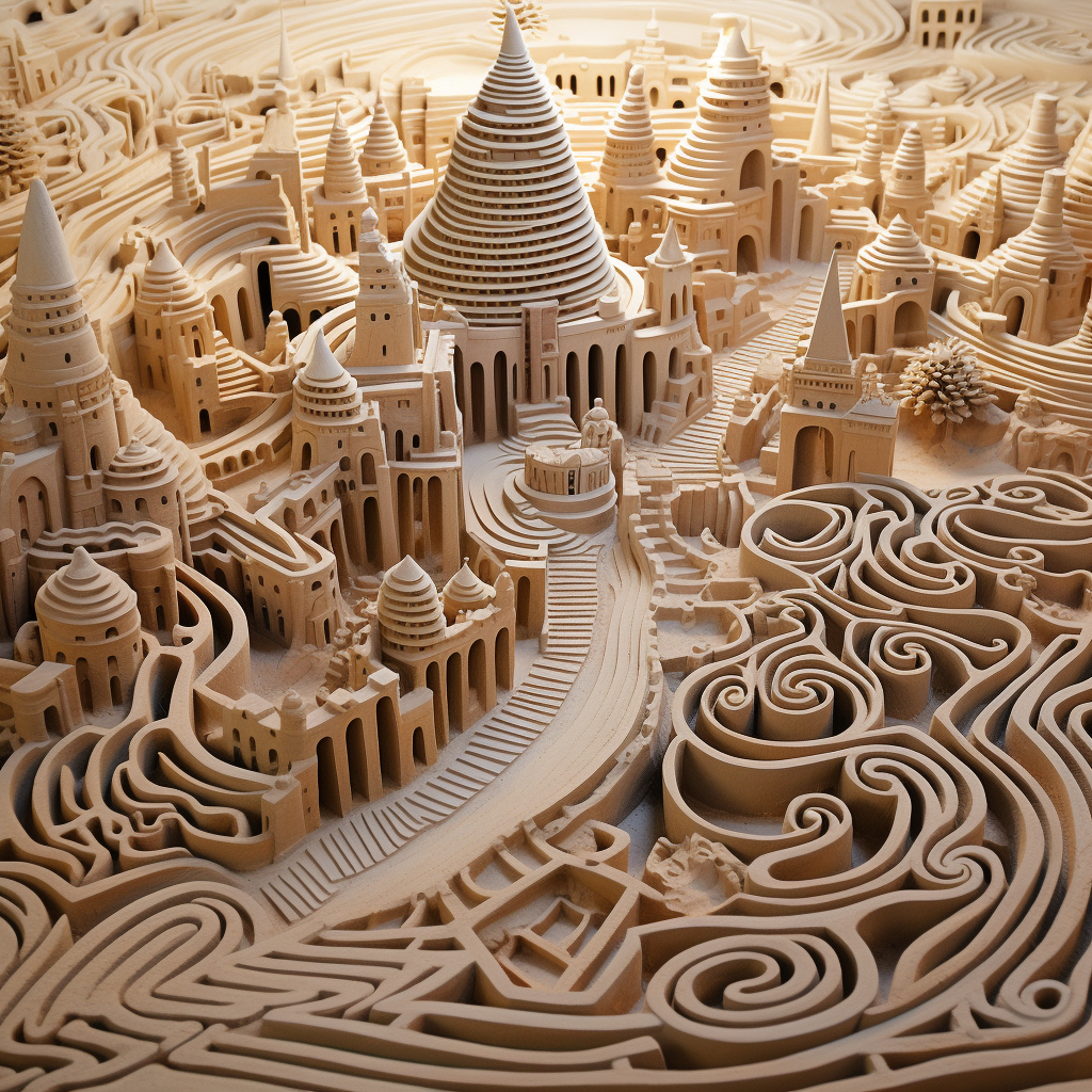 Meditative sand art maze puzzle fantasy