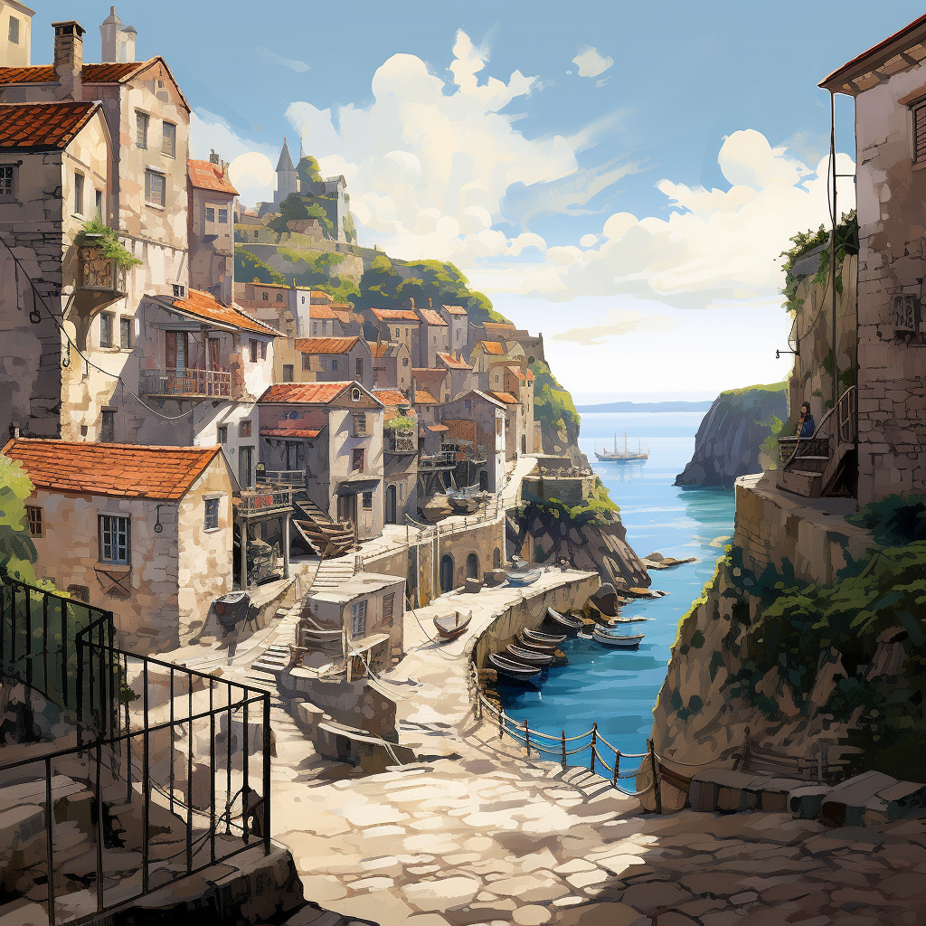 Beautiful concept art of Mediterranean Cornwall