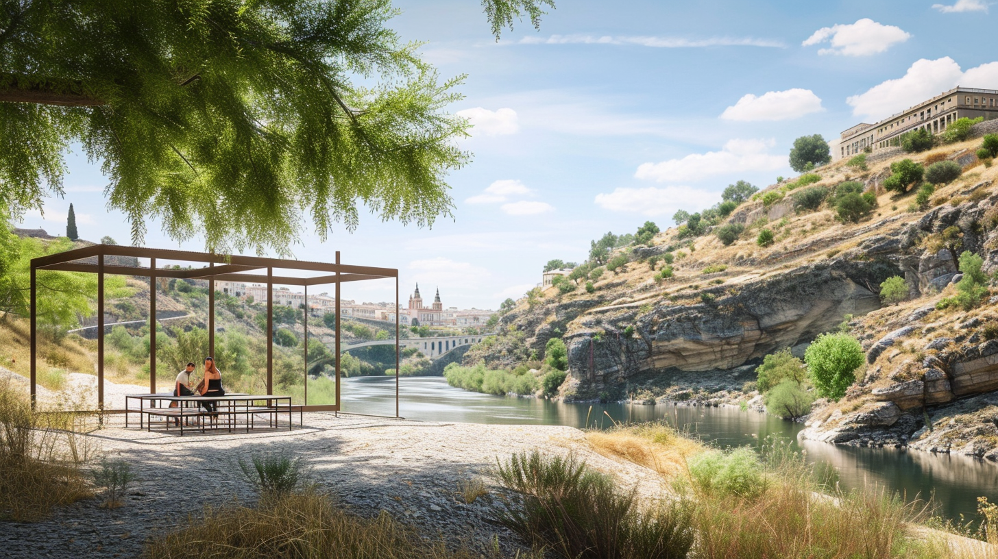 Mediterranean Landscape in Toledo with River and Vegetation