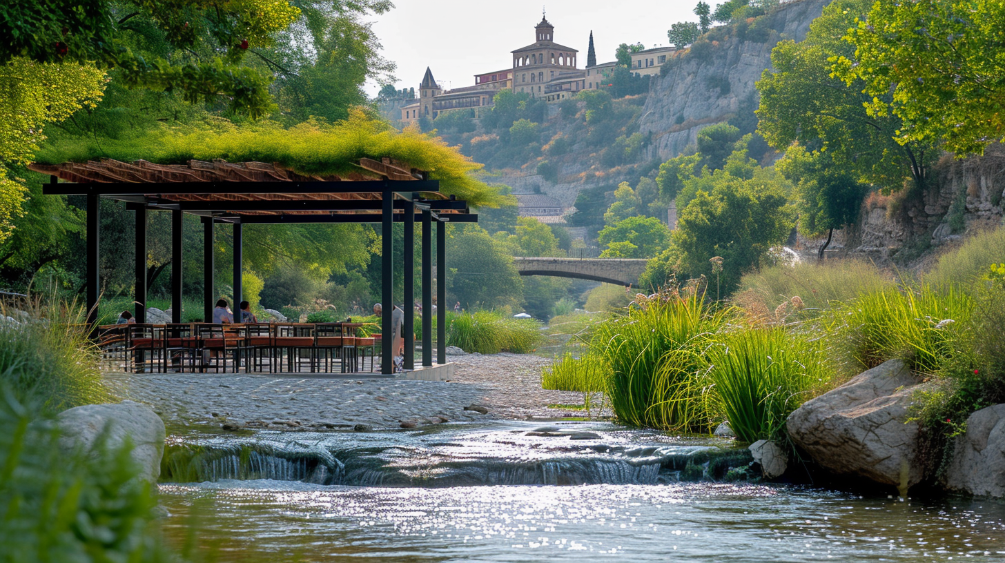 Minimalist Pergole with Vegetation near River in Toledo