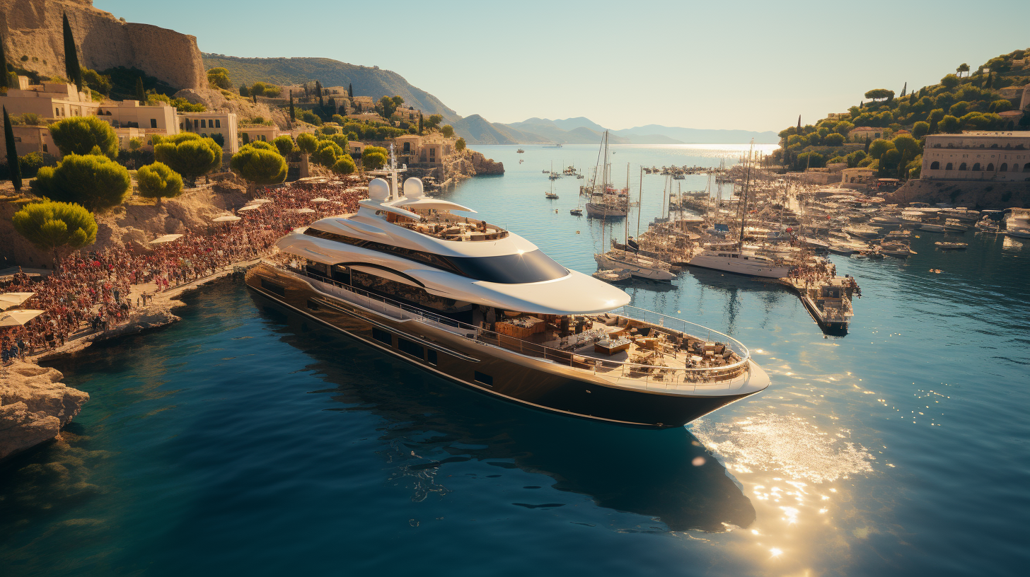 Group of people on a luxury yacht in the Mediterranean Sea