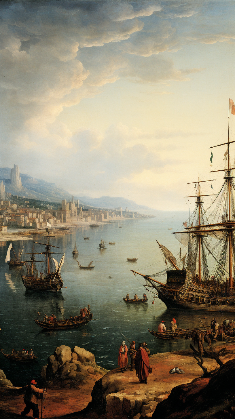 Ottoman naval fleet gathering at Mediterranean sea