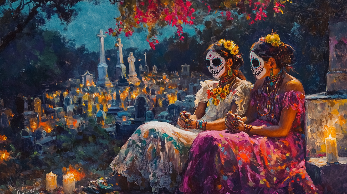 Oil Painting Mexican Women Night Dead