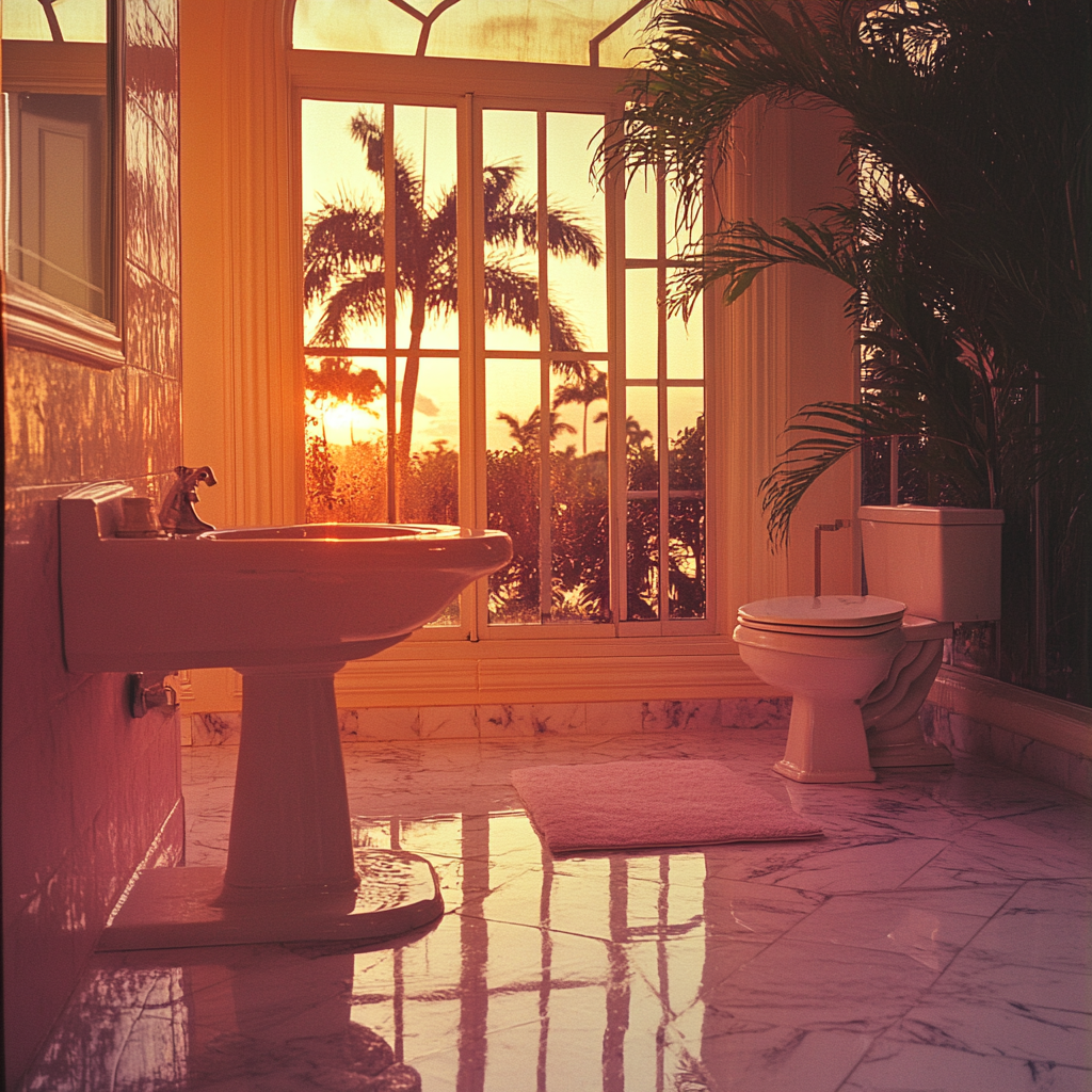 Miami villa bathroom sunset photo