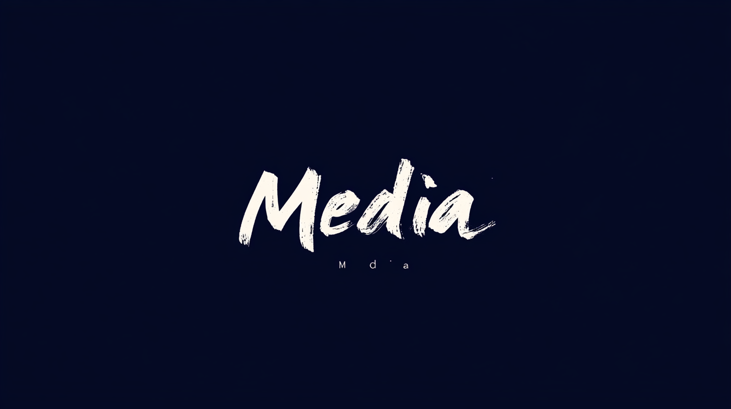 minimalist media logo on navy background