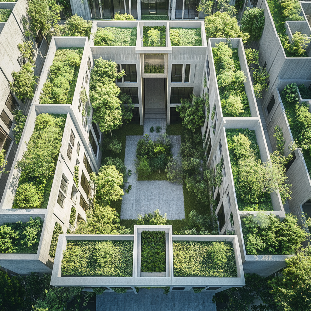 Green Minimalist Courtyard Building