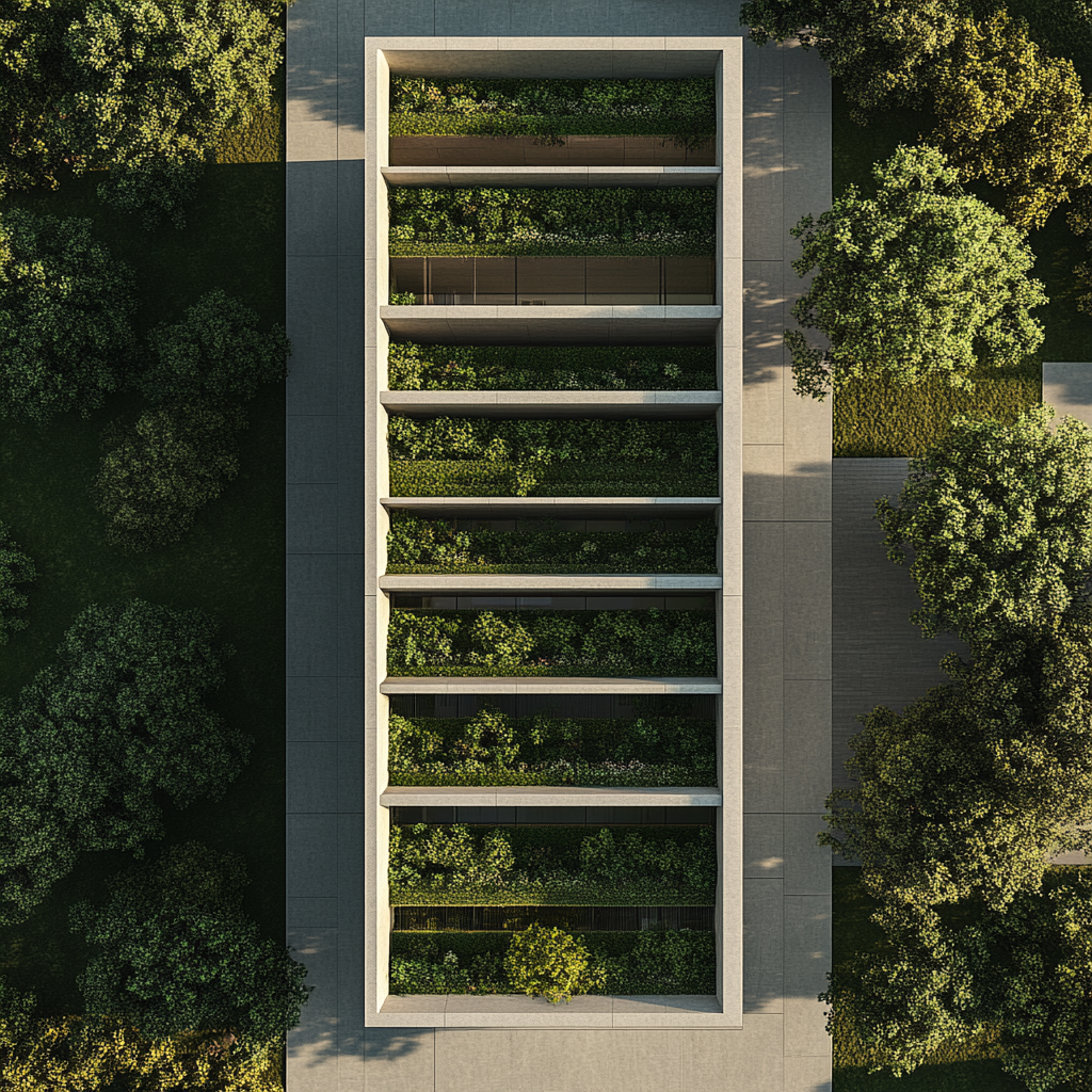 Aerial view minimalist green building