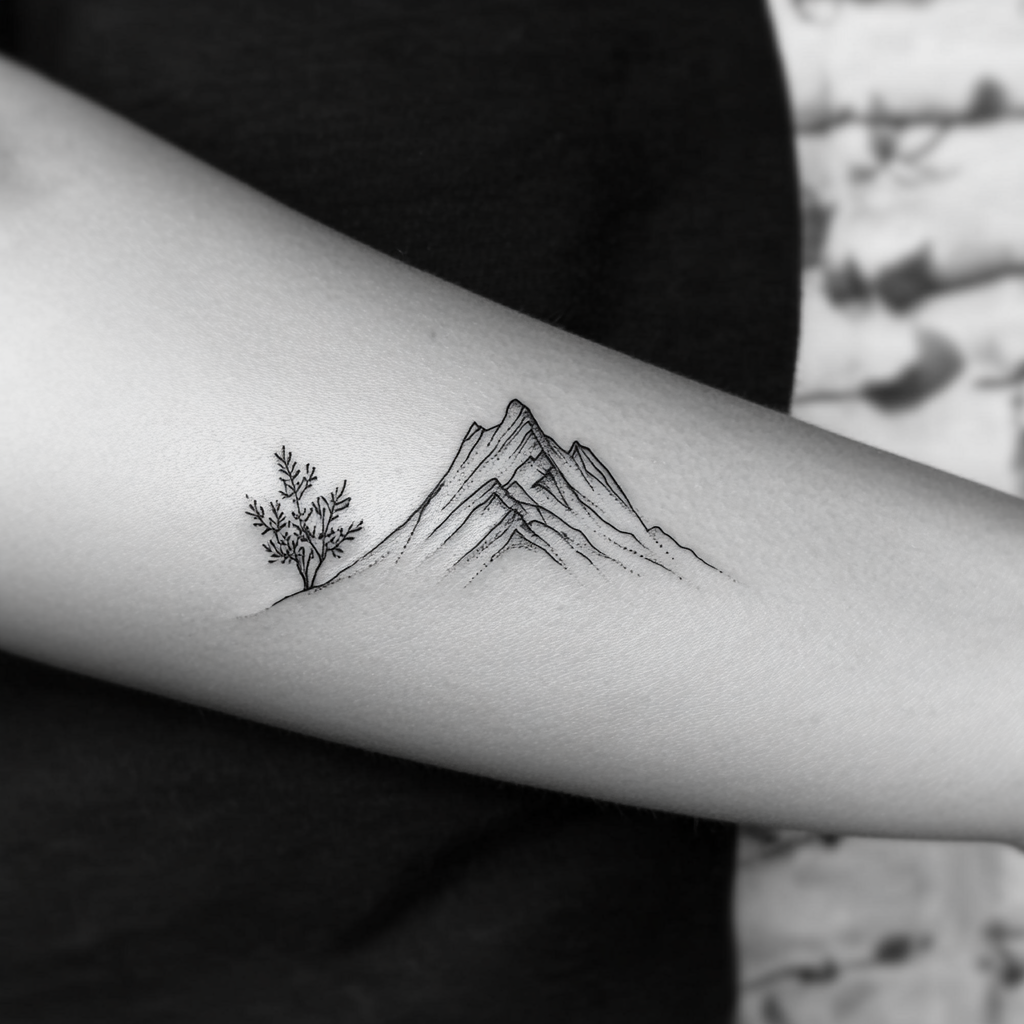 minimalist mountain tattoo with flower