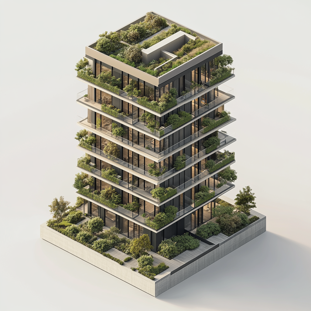 Isometric Photo Green Building Minimalist Design