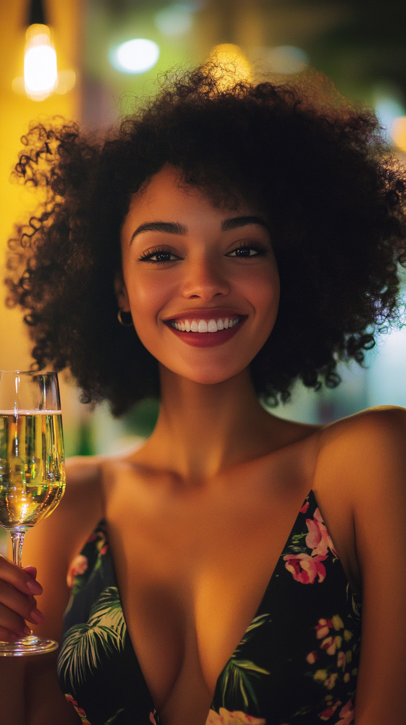 Mixed Race Woman Smiling Holding Wine Glass