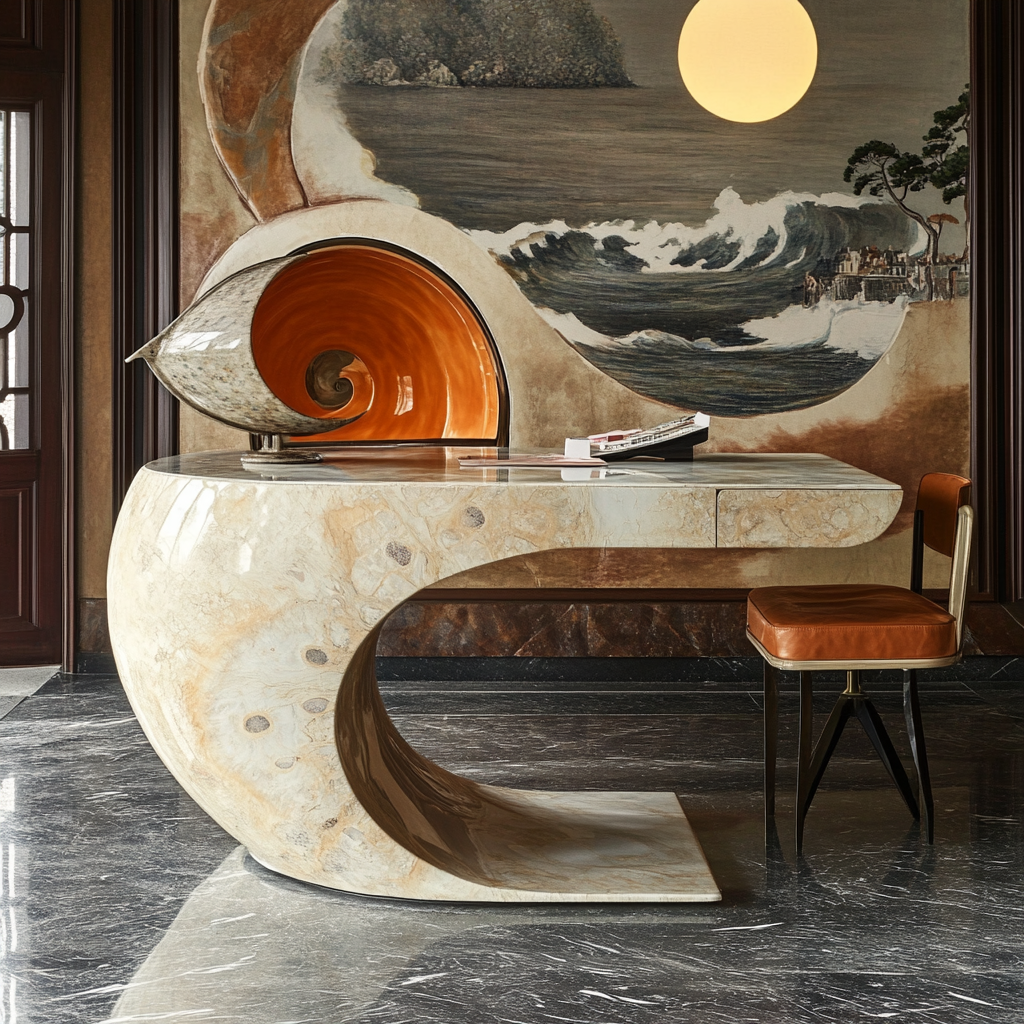 Modern ammonite fossil desk design