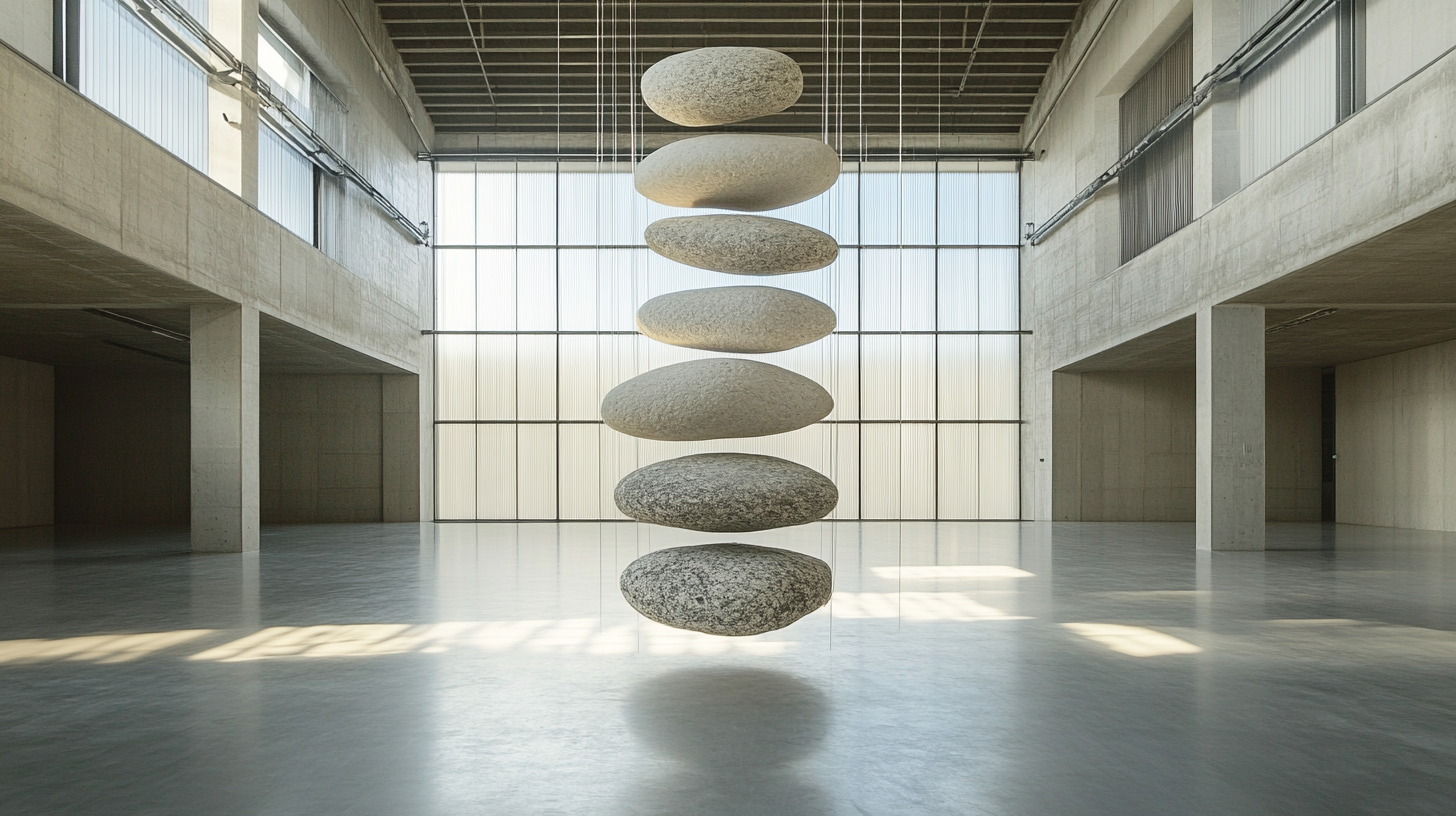 Modern art sculpture stones suspended stairs