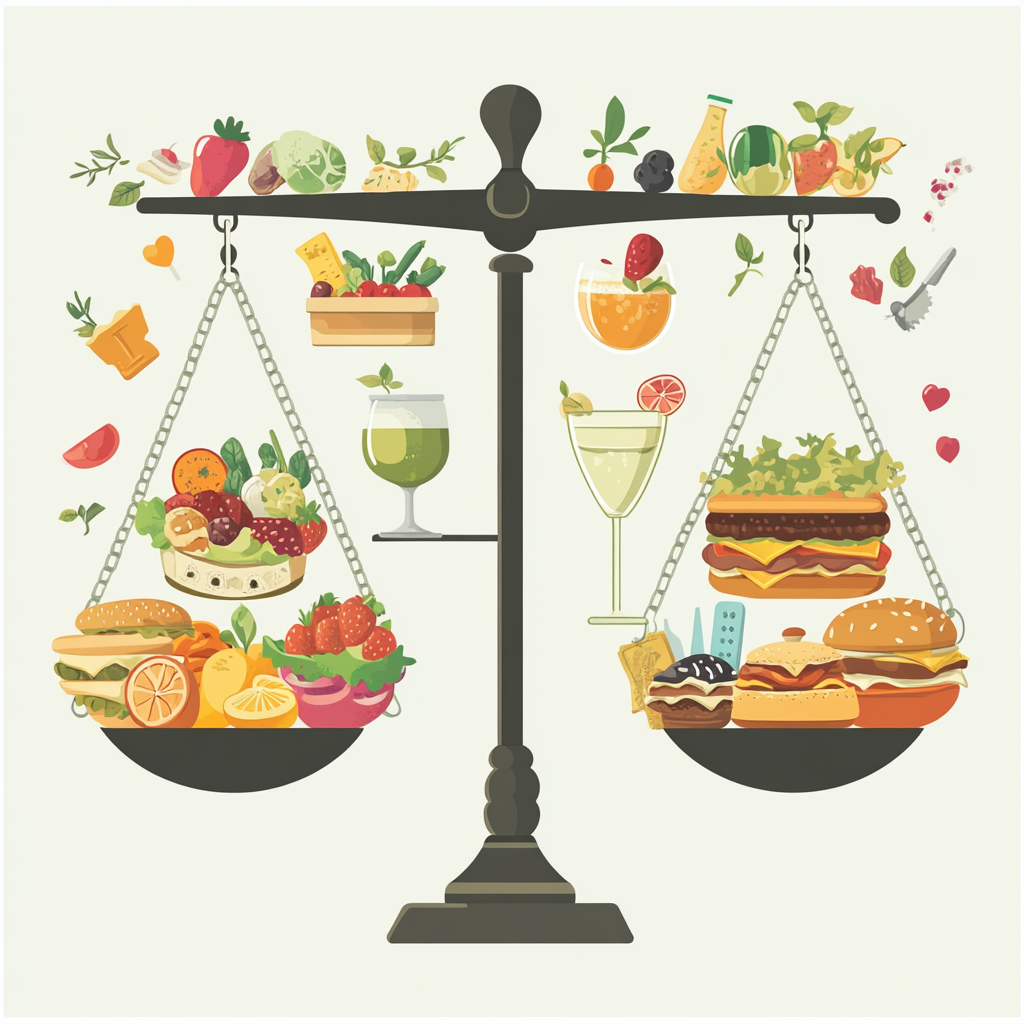 Modern Weighing Balance Healthy vs Indulgences