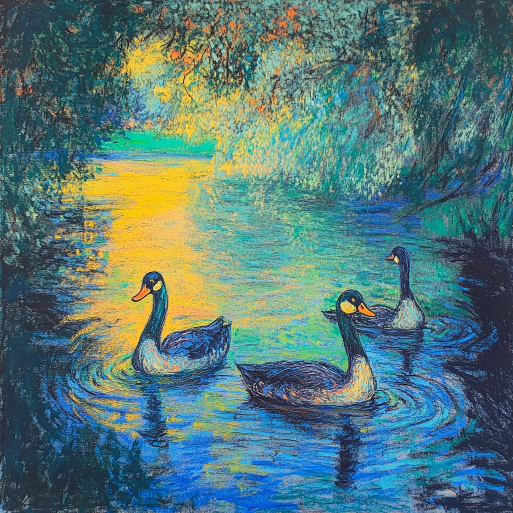 Monet scene with swans