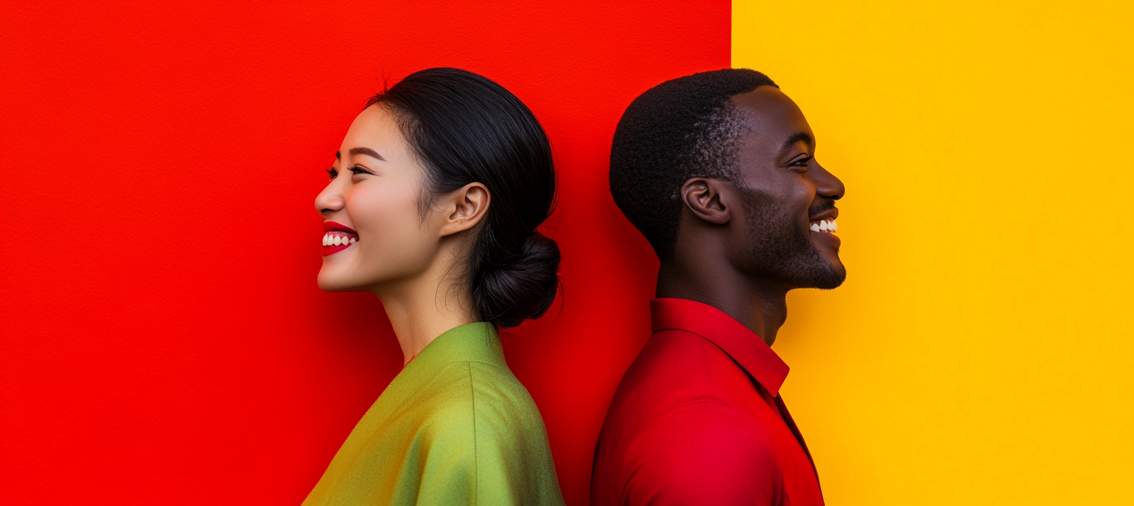 Multicultural smiling pair banner image