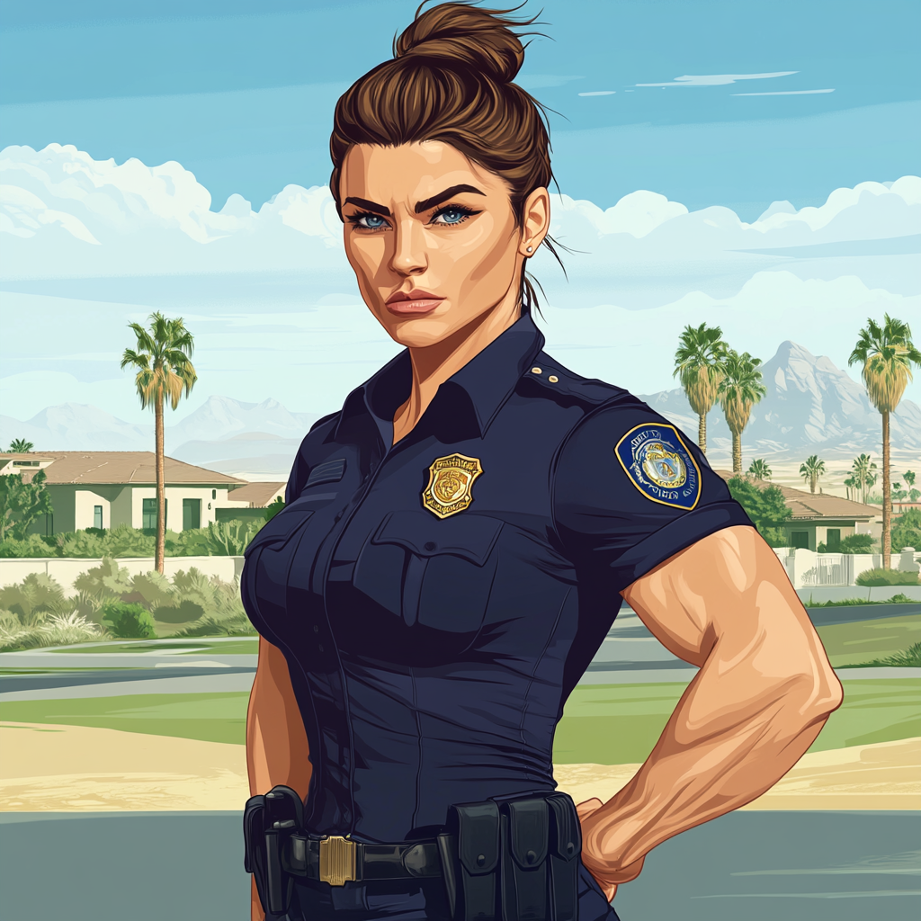 Muscular Police Woman Profile Illustration