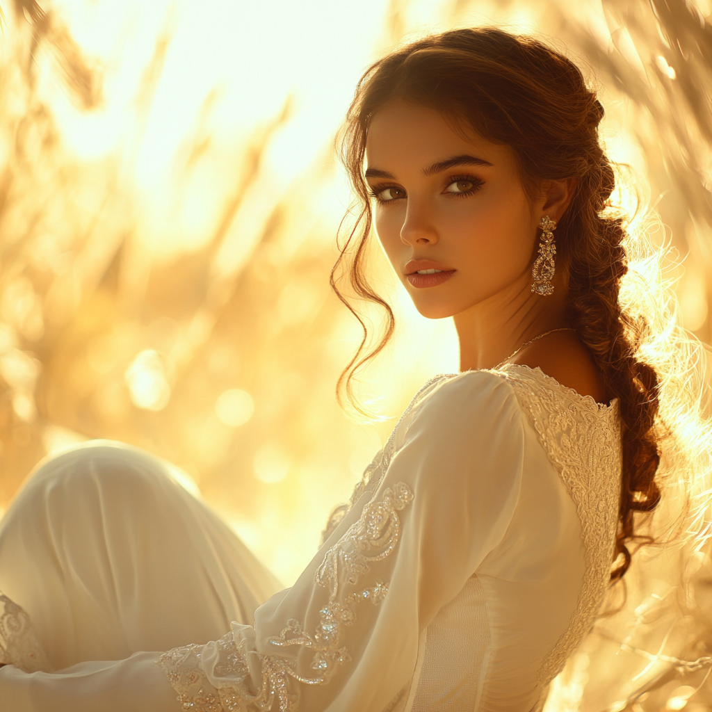 Muslim girl in white dress paradise