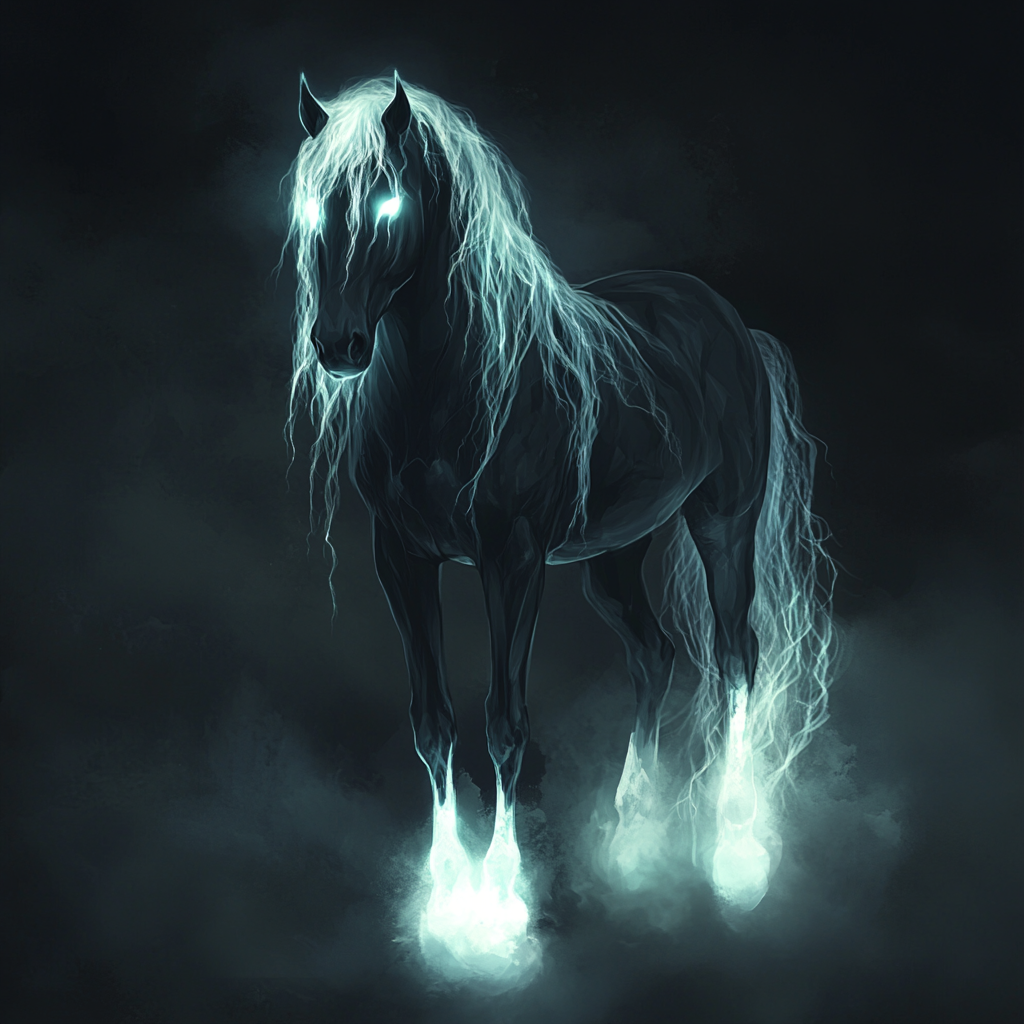 Black Horse Glowing White Eyes