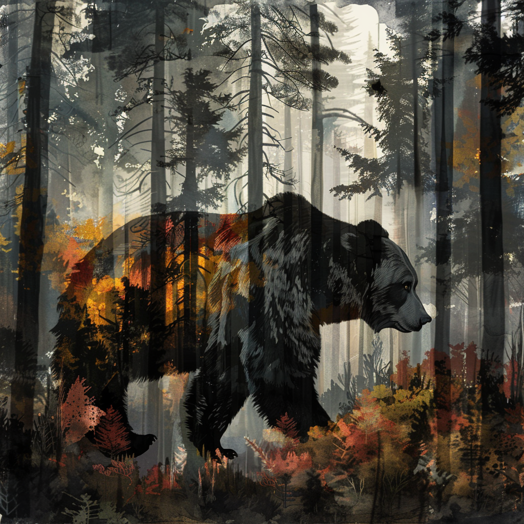 Bear in Colorful Forest Scene