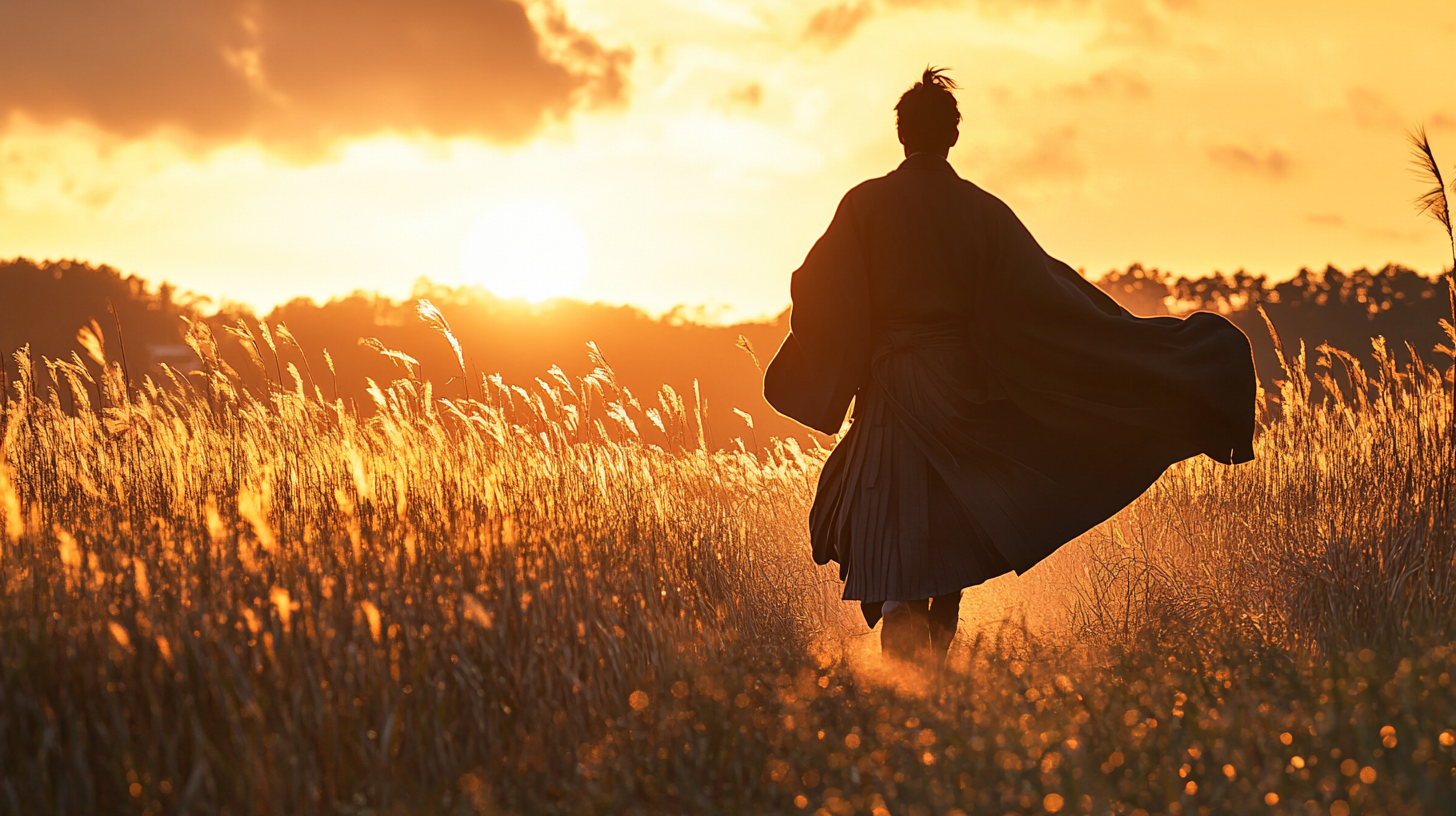 Nobleman running in Japanese field