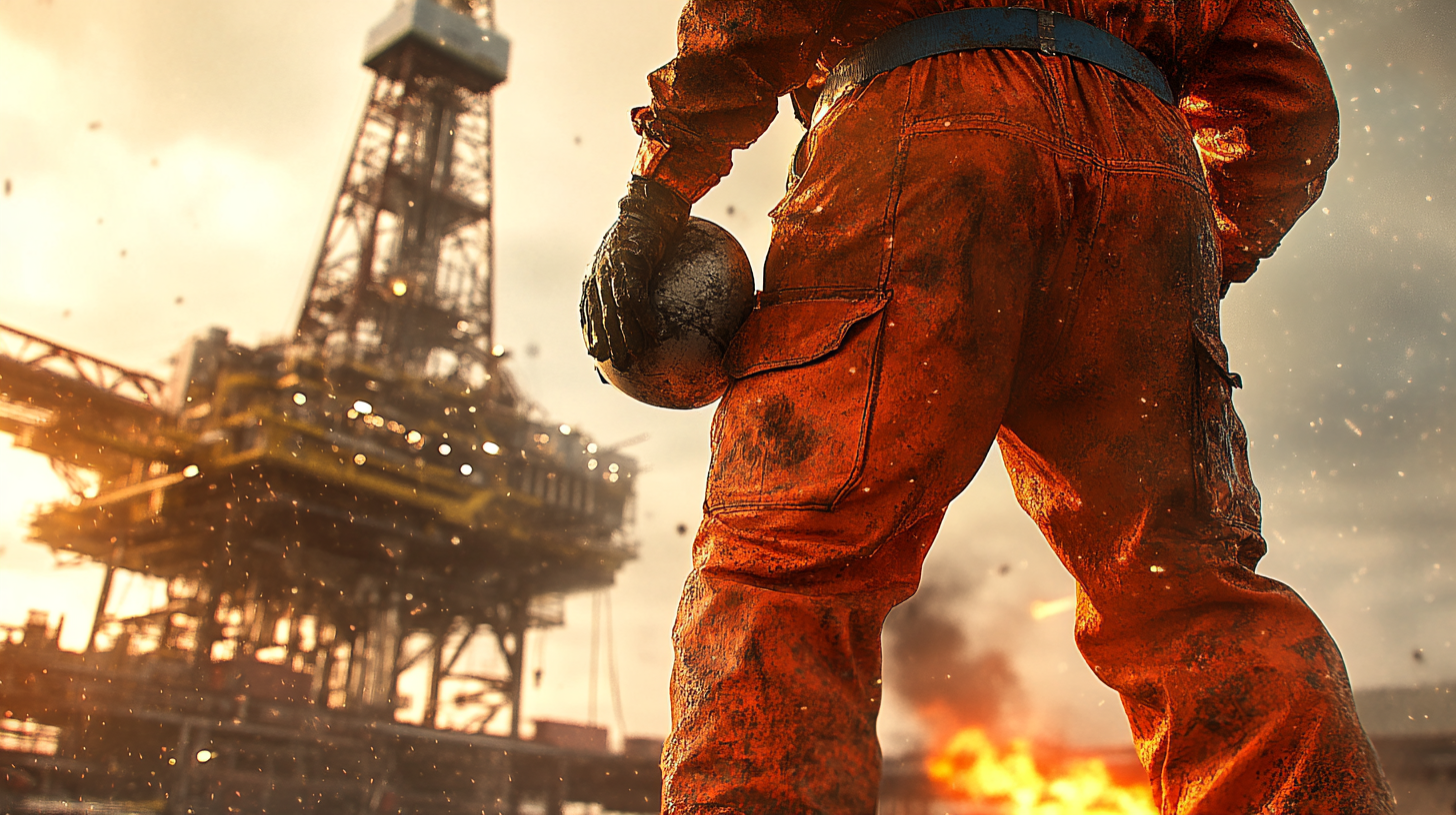 Oil rig worker in orange dungarees