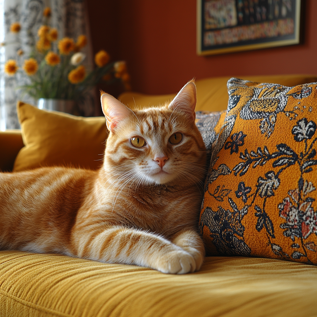 calm orange cat spacious apartment