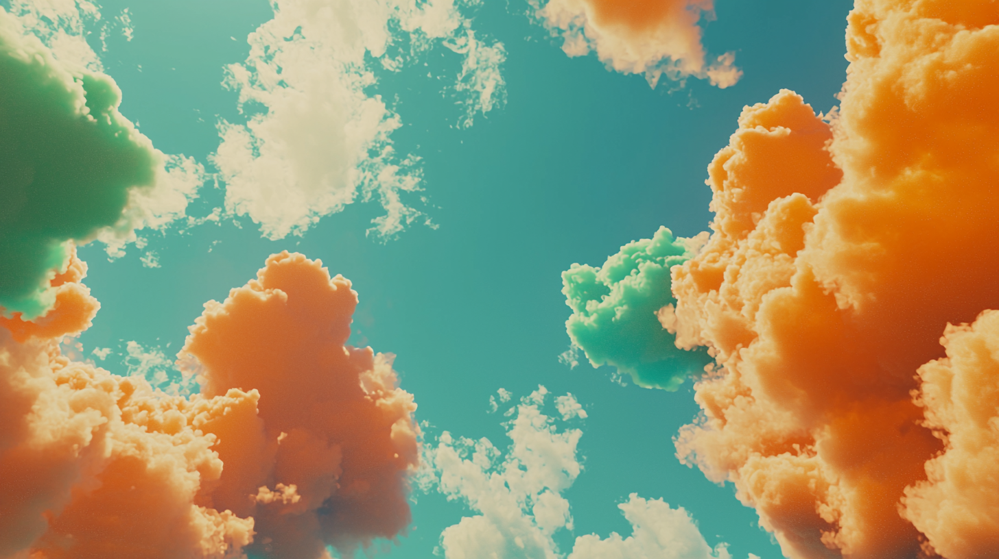 Orange and Green Clouds in Blue Sky