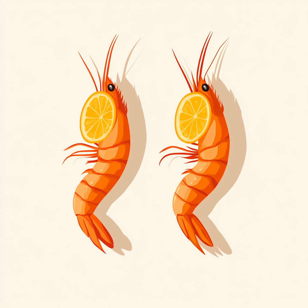 Two Cartoon Orange Shrimp