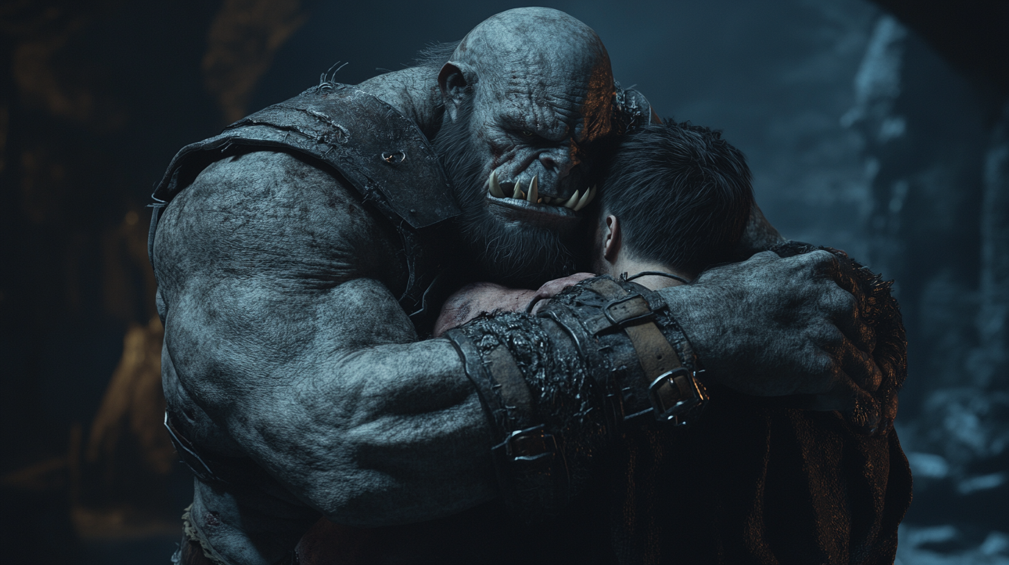 orc in headlock, d&d 5e, dark fantasy, epic battle