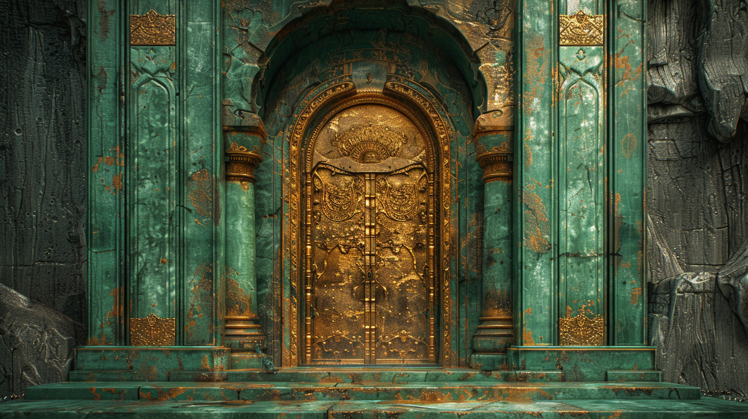 ornate golden door treasure room