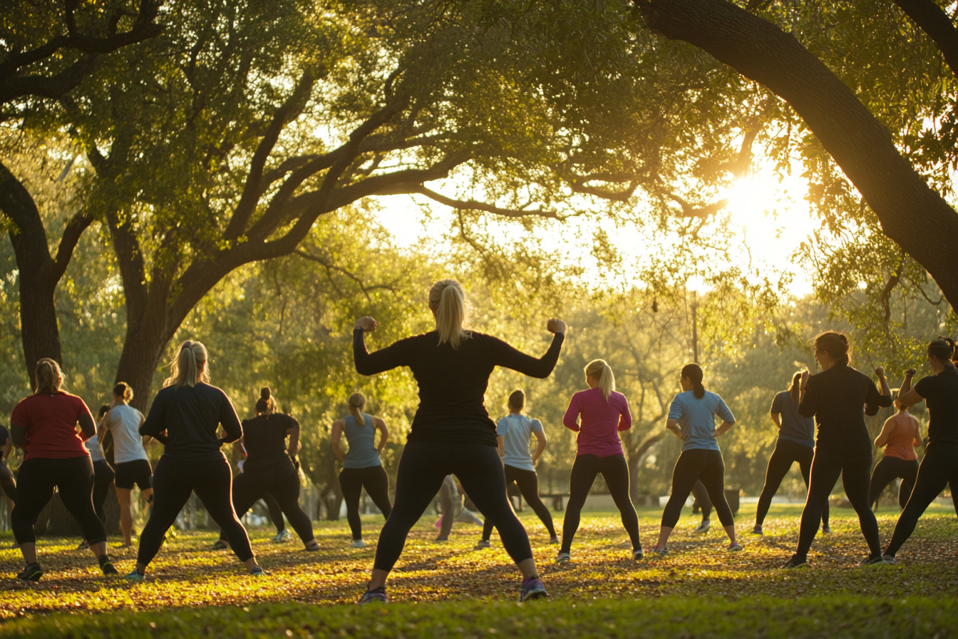 diverse group exercising in park