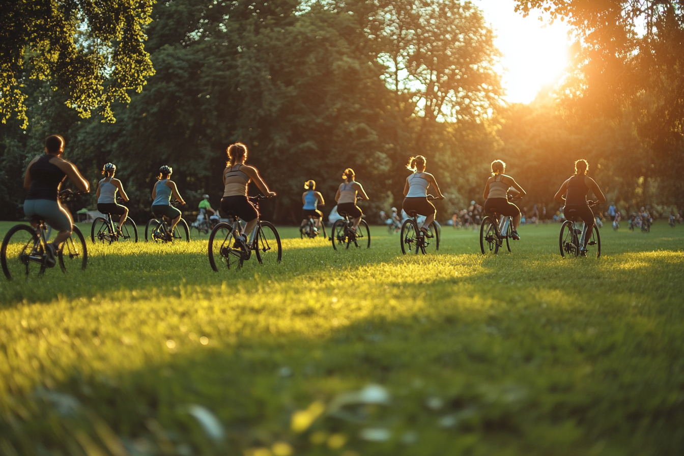 Group of people outdoor fitness park