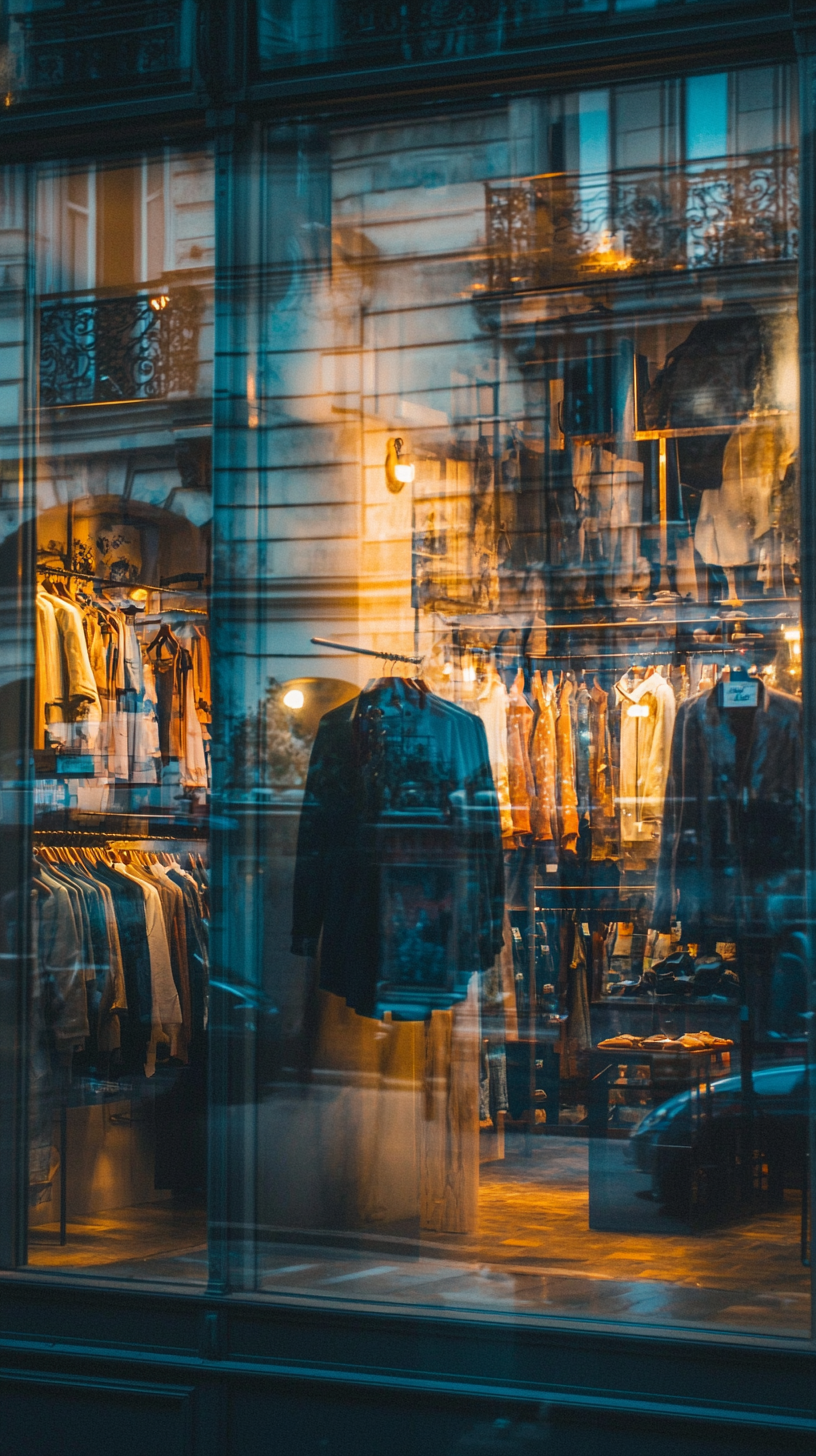 Parisian clothing store reflection window