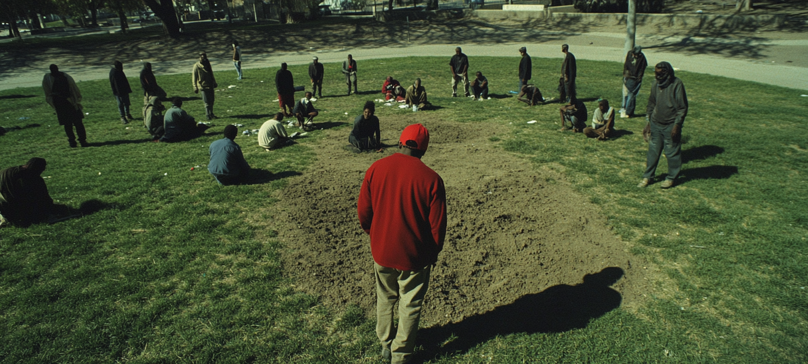 Anamorphic shot park Compton Marcus homeless