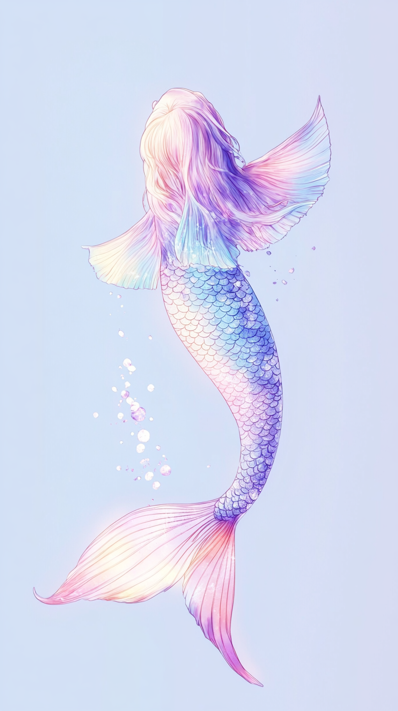 Cute Cartoon Style Pastel Mermaid Tail