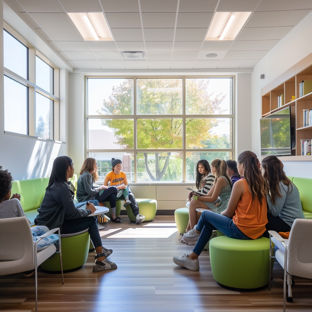 Peaceful Classroom Corner Seating Discussion