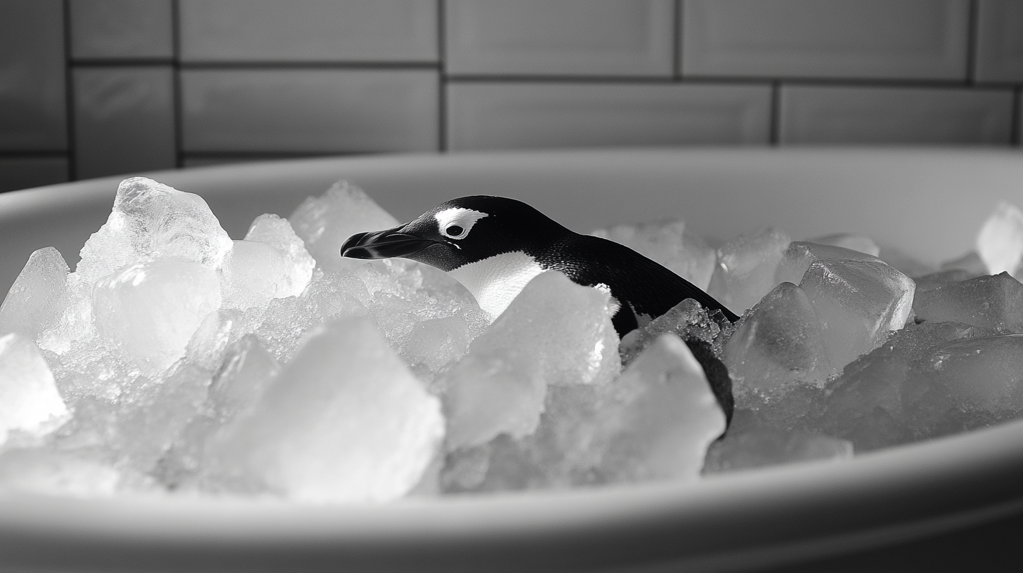 Penguin in Ice Bath