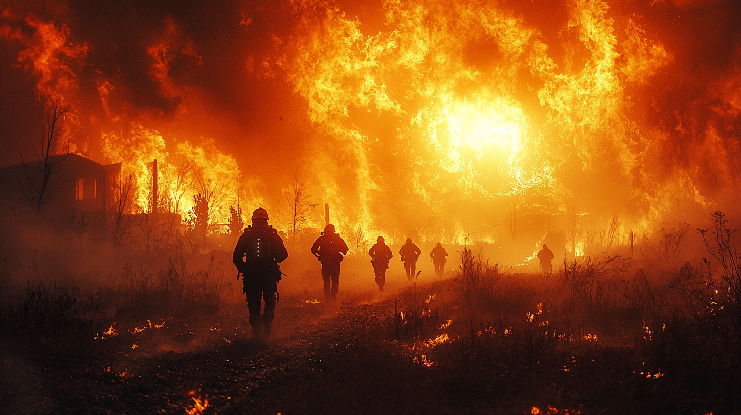 Terrified people running from wildfire