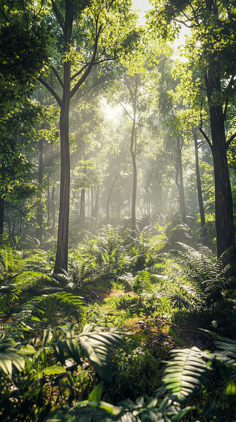 Forest scene with dappled sunlight