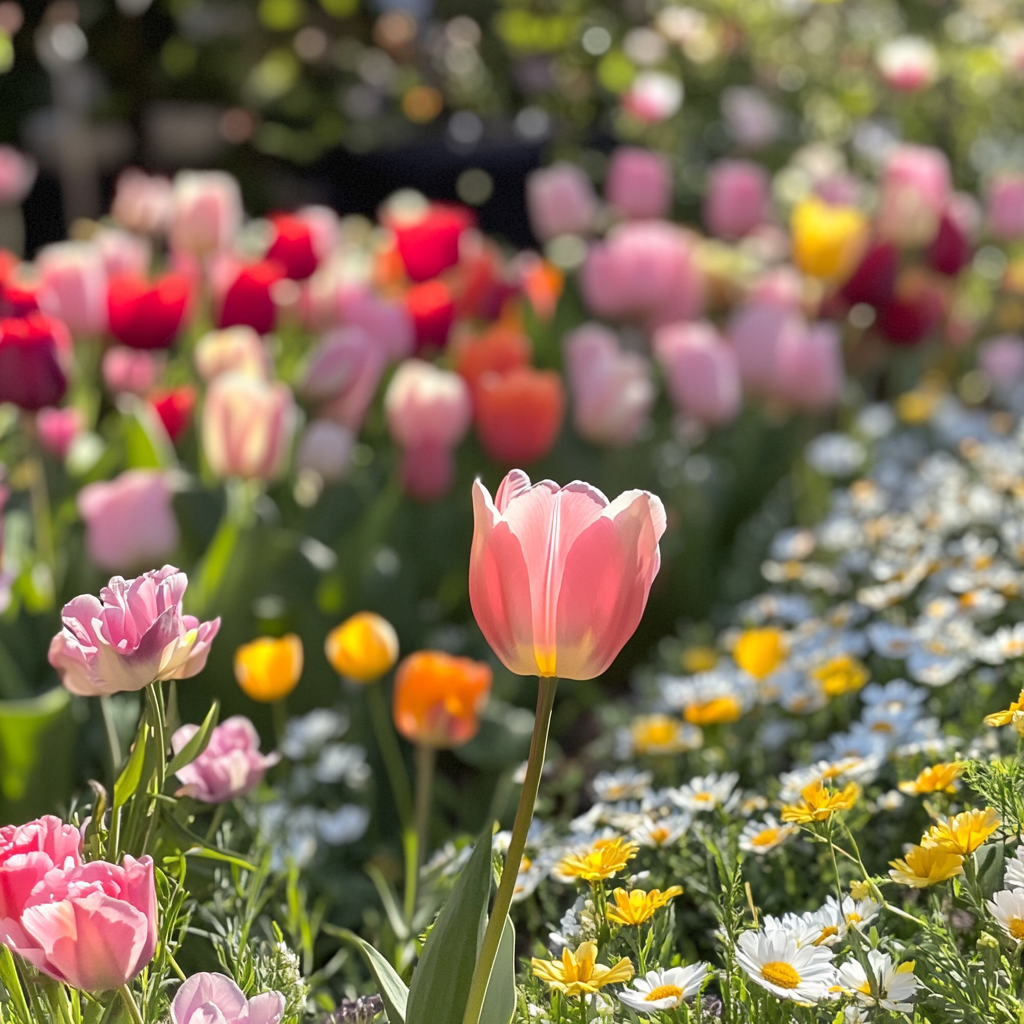 Blooming flowers in vibrant garden